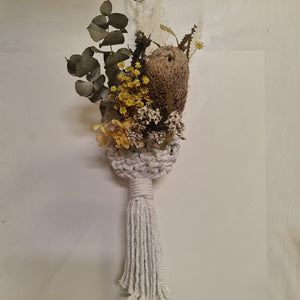 Macrame dried flower pod in white