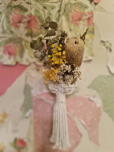 Macrame dried flower pod in white