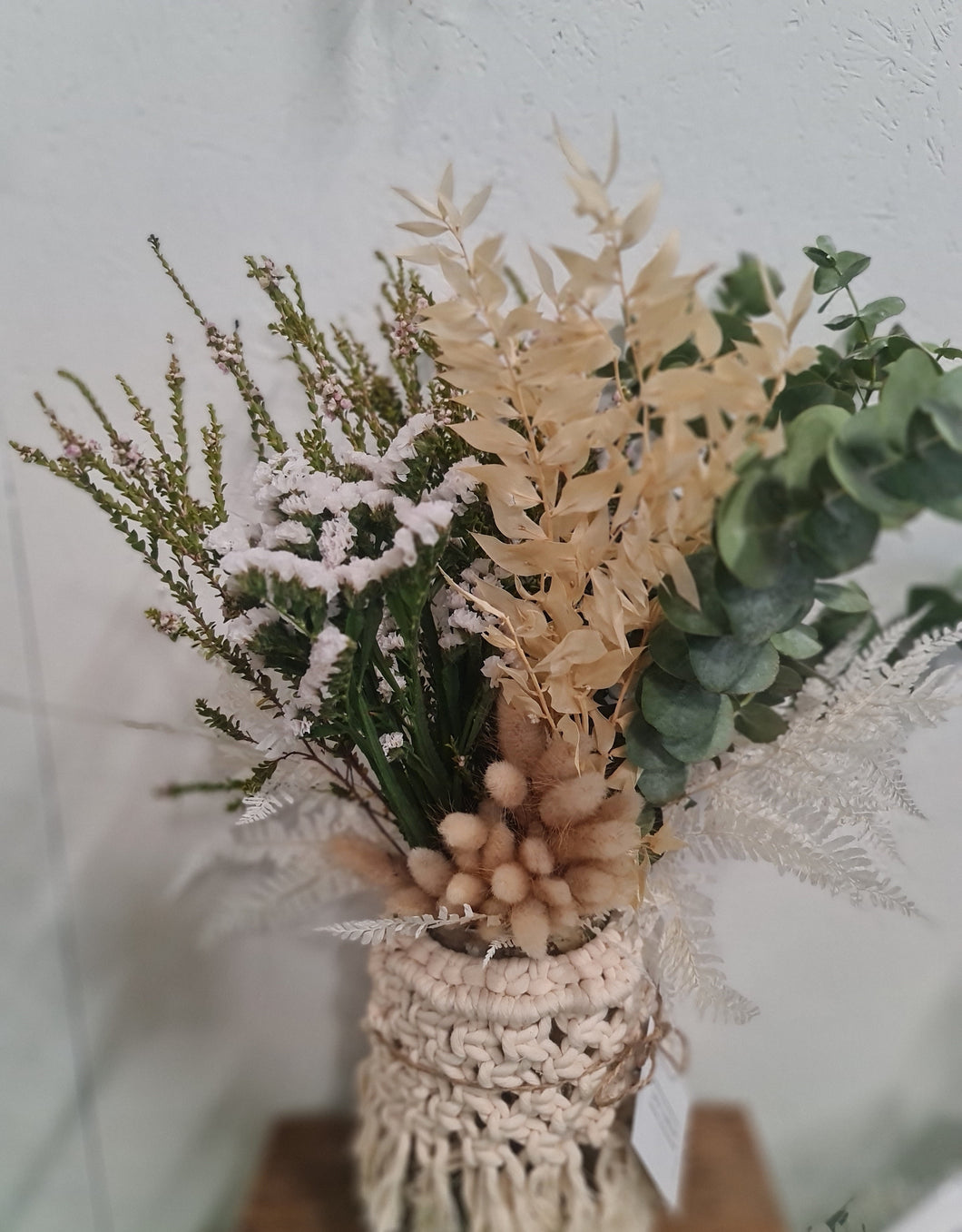 Macrame dried flower vase in natural.