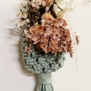 Macrame dried flower pod in duck egg blue