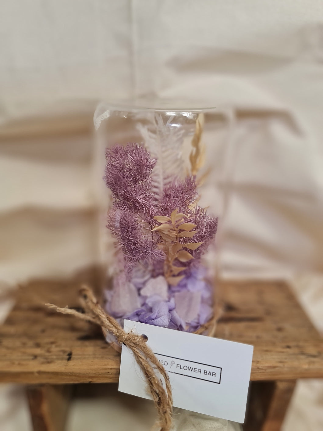 Dried Terrarium in purple with rose quartz.